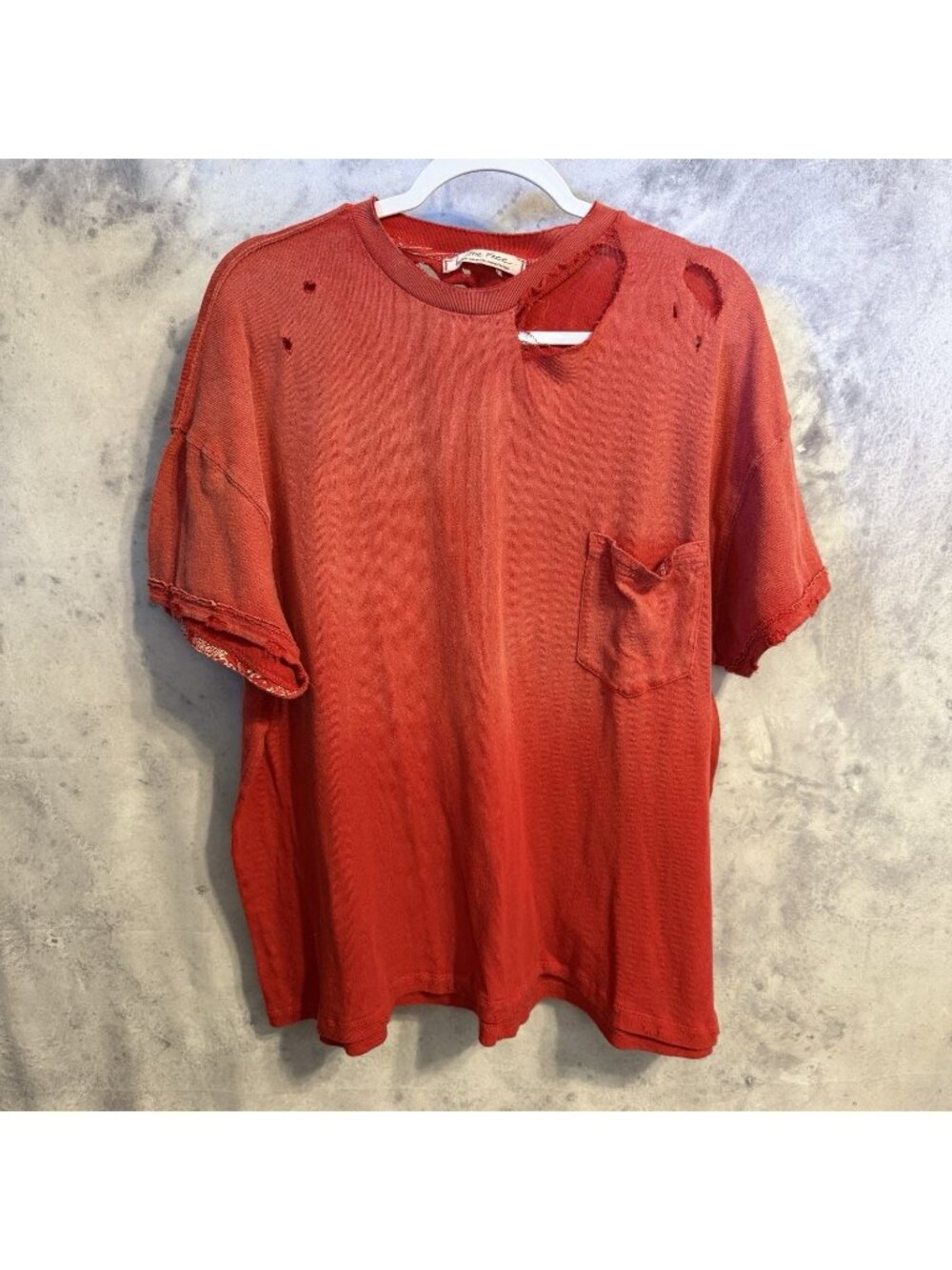 We The Free Thrashed Pocket Tee Medium M Short Sleeve Red Distressed Free People